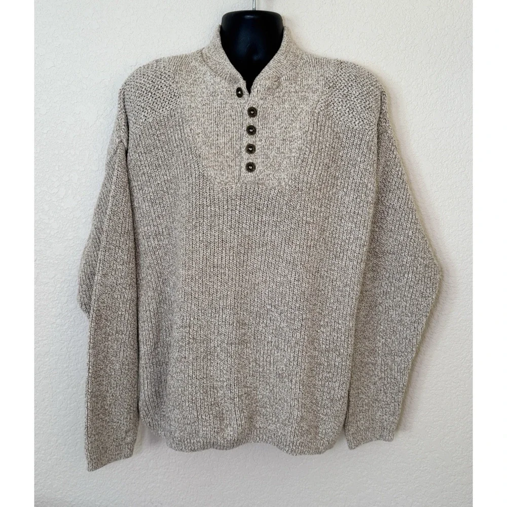 Vintage Eddie Bauer Henley Pullover Sweater Cable Knit Mens Large Grandpa USA